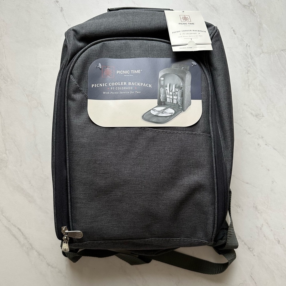 Grey Picnic Time Picnic Cooler Backpack with Picnic Service for Two